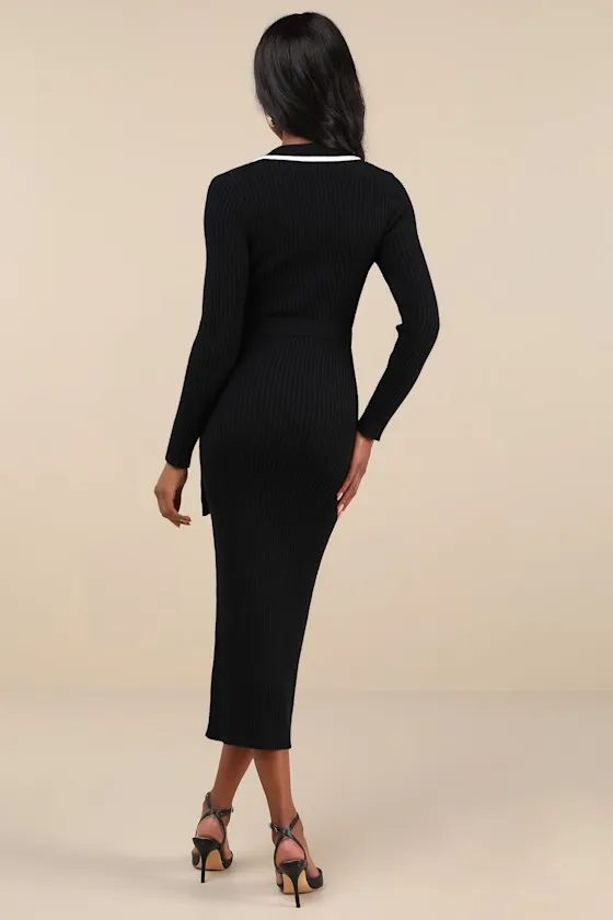 Chic Persuasion Black Ribbed Button-Front Midi Sweater Dress sold by Lulus product image thumbnail 3