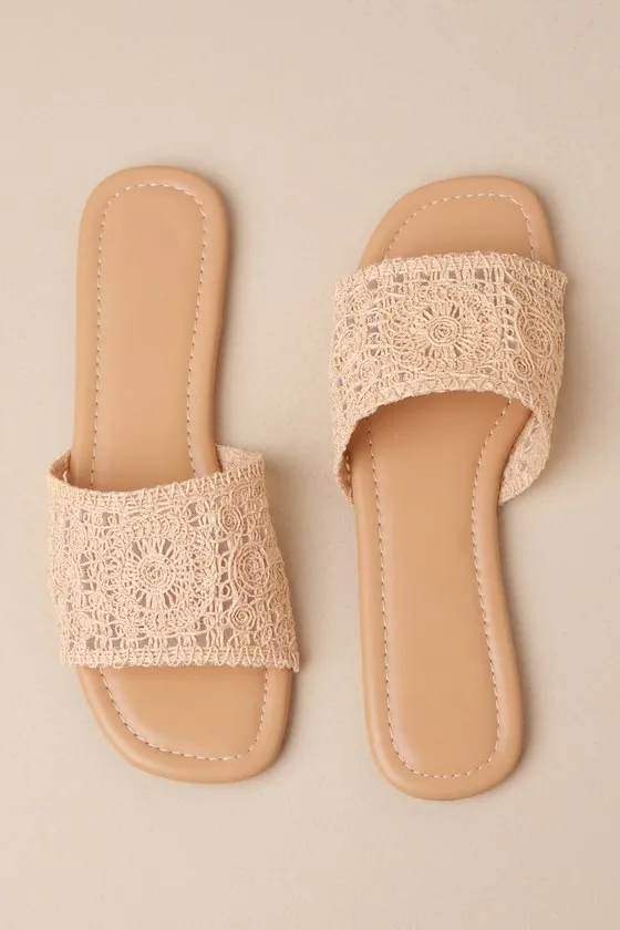 Esty Light Nude Woven Slide Sandals sold by Lulus product image thumbnail 3