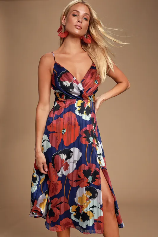 All About Love Royal Blue Floral Print Midi Dress sold by Lulus