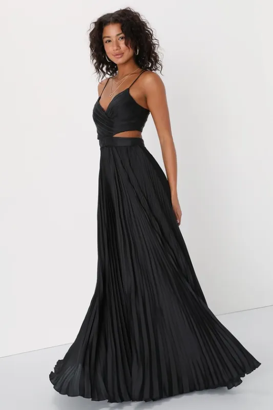 Got the Glam Black Pleated Cutout Maxi Dress sold by Lulus