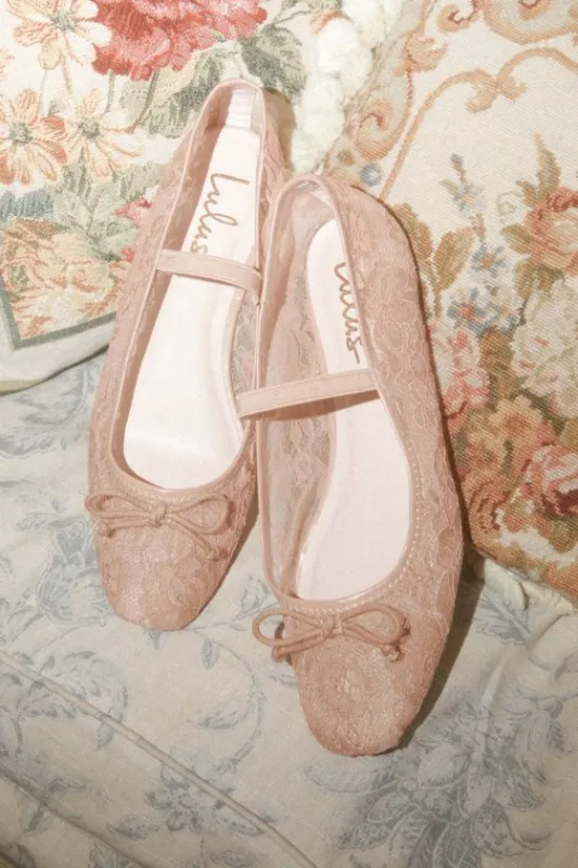 Veera Light Nude Lace Bow Ballet Flats sold by Lulus