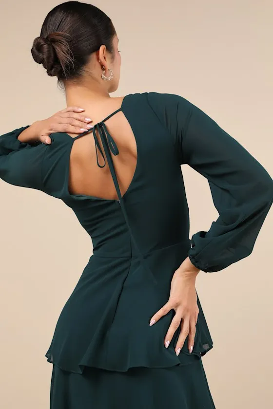 Flawless Excellence Emerald Tiered Long Sleeve Maxi Dress sold by Lulus product image thumbnail 3