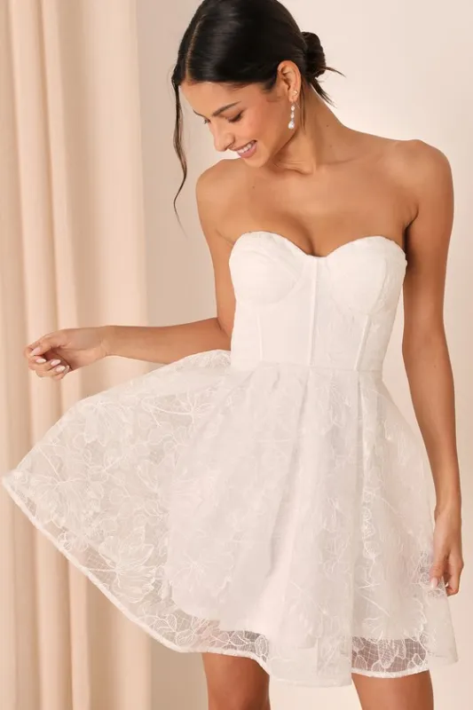 Precious Approach White Embroidered Strapless Tulle Mini Dress sold by Lulus