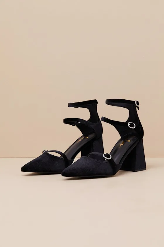Kimbersan Black Velvet Pointed-Toe Ankle Strap Pumps sold by Lulus product image thumbnail 2