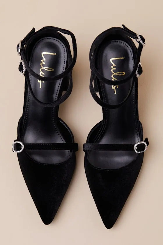 Kimbersan Black Velvet Pointed-Toe Ankle Strap Pumps sold by Lulus product image thumbnail 4