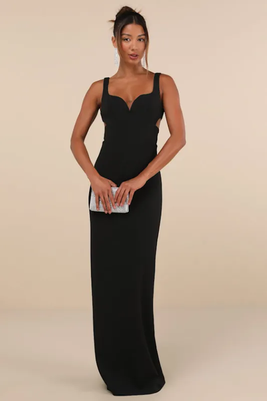 Simply Desirable Black Sleeveless Cutout Column Maxi Dress sold by Lulus