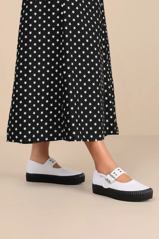 Mary Jane Creeper Grunge Ballet White and Black Flatforms sold by Lulus