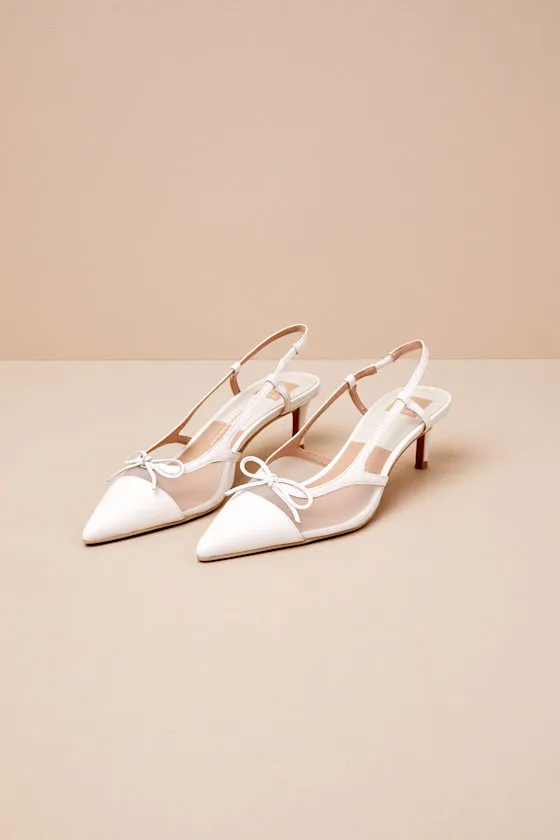 Kandi White Mesh Leather Bow Slingback Pumps sold by Lulus
