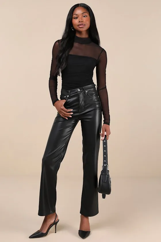 Clearly Alluring Black Mesh Long Sleeve Mock Neck Bodysuit sold by Lulus product image thumbnail 2