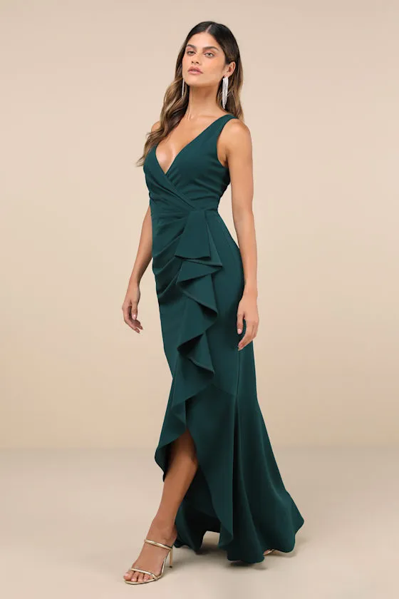 Pure Loveliness Emerald Pleated Ruffled High-Low Maxi Dress sold by Lulus product image thumbnail 2