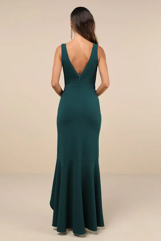 Pure Loveliness Emerald Pleated Ruffled High-Low Maxi Dress sold by Lulus product image thumbnail 3