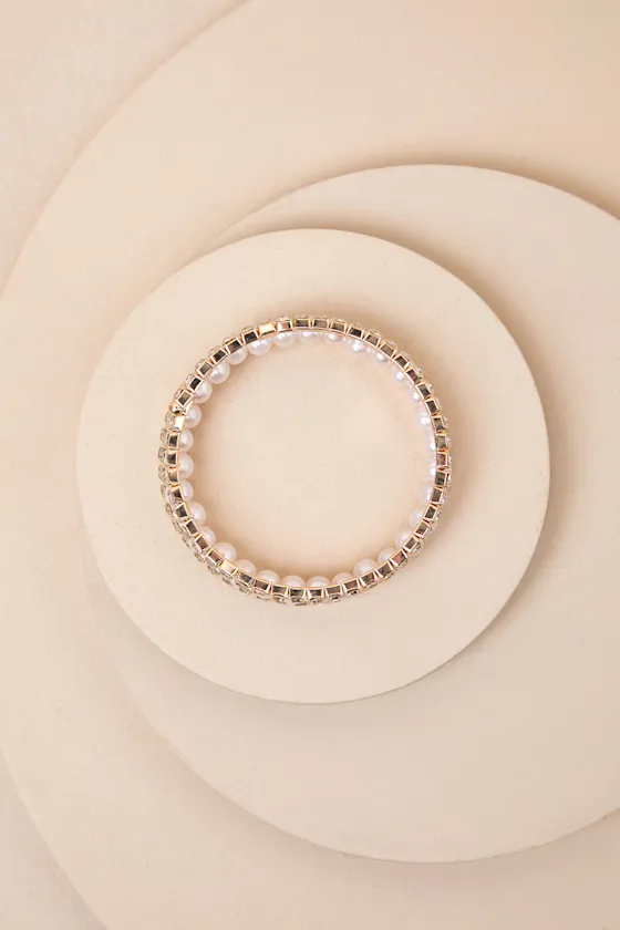 Impeccable Detail Gold Rhinestone Pearl Cuff Bracelet sold by Lulus product image thumbnail 2