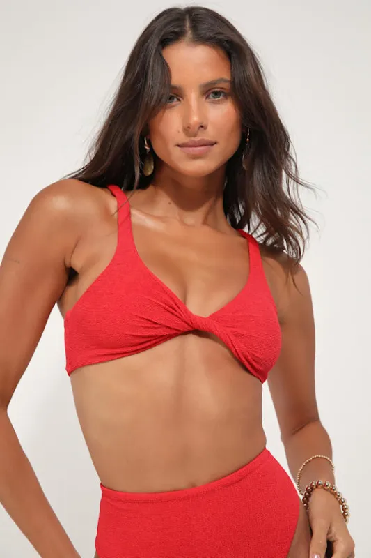Sunshine Seeking Red Crinkled Twist-Front Bralette Bikini Top sold by Lulus
