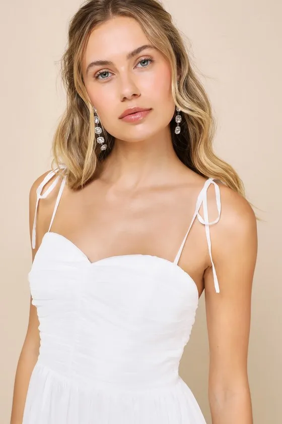 Angelic Approach White Chiffon Ruffled Tie-Strap Mini Dress sold by Lulus product image thumbnail 4