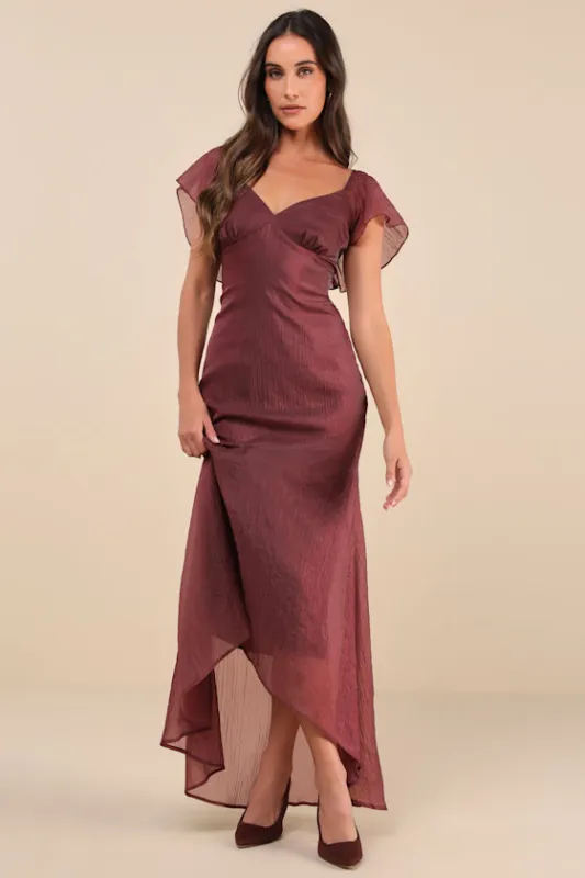 Dreamy Grace Mauve Purple Crinkled Flutter Sleeve Midi Dress sold by Lulus