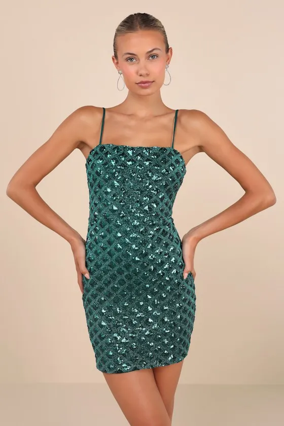 Shimmering Vibes Emerald Green Lurex Sequin Lace-Up Mini Dress sold by Lulus product image thumbnail 2