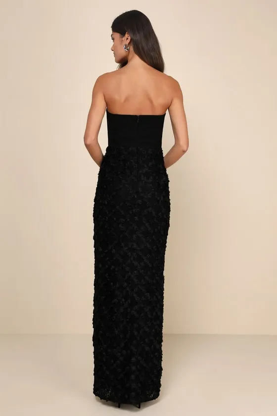 Ravishing Appeal Black 3D Floral Applique Strapless Maxi Dress sold by Lulus product image thumbnail 2