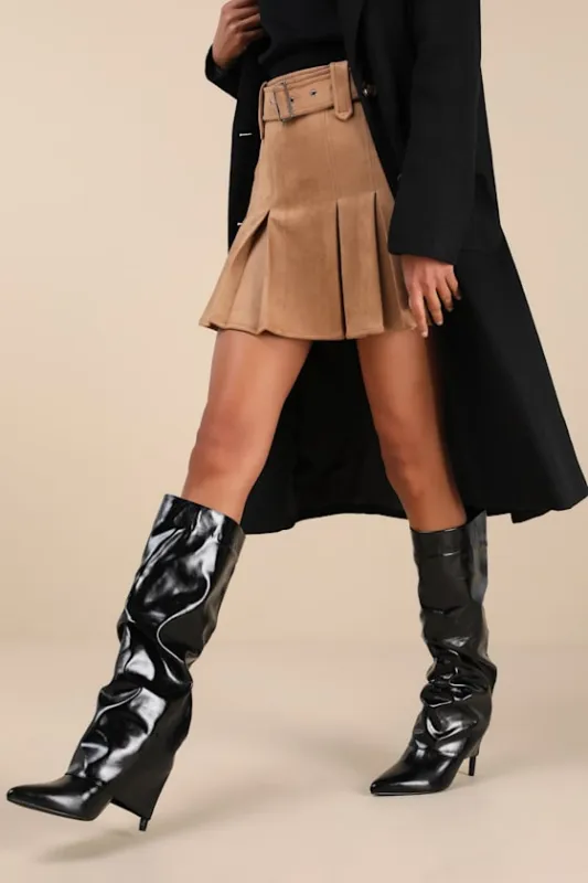 Teana Black Fold-Over Knee-High Boots sold by Lulus