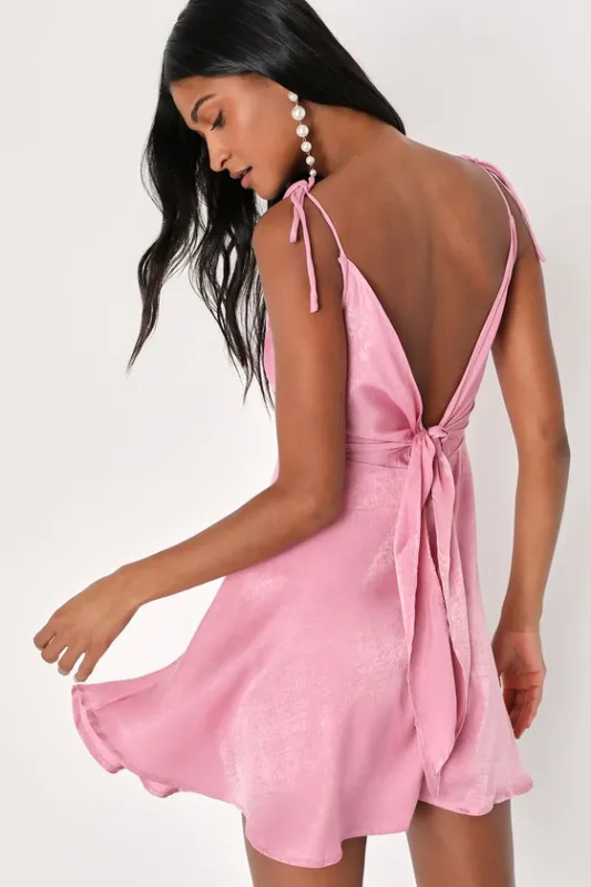 Party with Prosecco Pink Satin Tie-Back Mini Dress made by Lulus