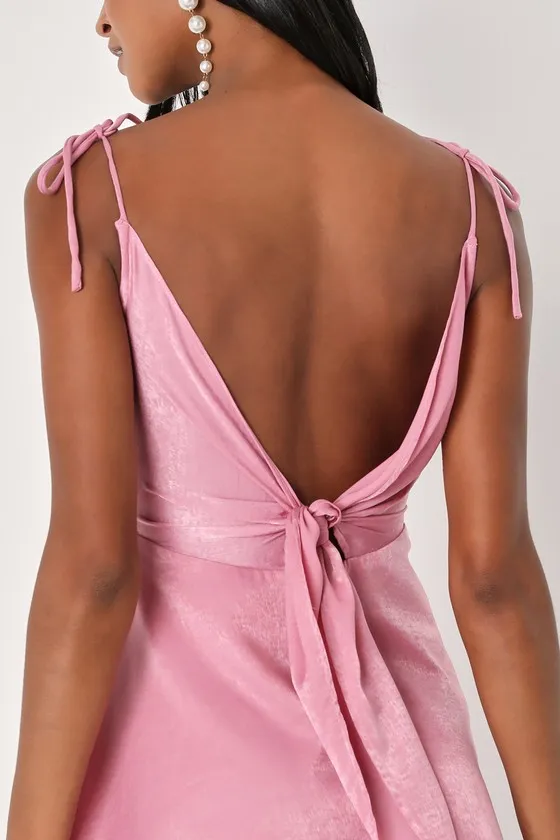 Party with Prosecco Pink Satin Tie-Back Mini Dress sold by Lulus product image thumbnail 4