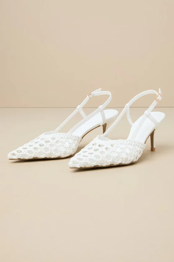 Davine White Woven Pointed-Toe Slingback Pumps sold by Lulus product image thumbnail 2