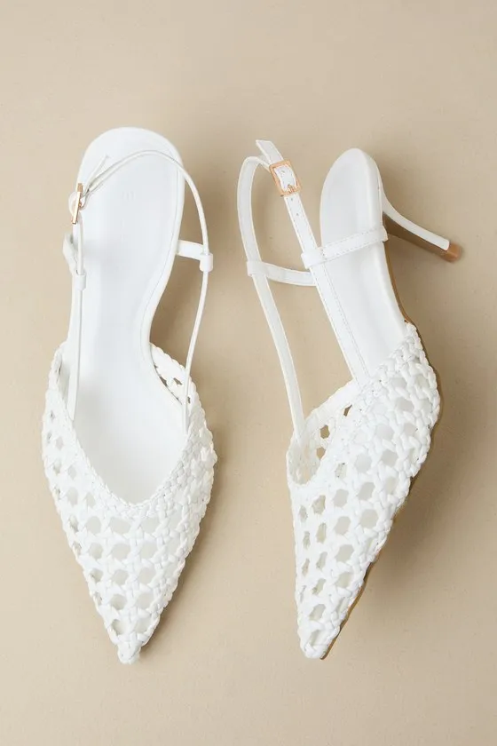 Davine White Woven Pointed-Toe Slingback Pumps sold by Lulus product image thumbnail 3