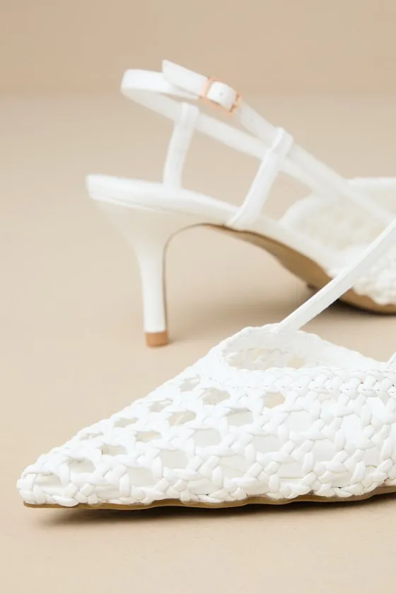 Davine White Woven Pointed-Toe Slingback Pumps sold by Lulus product image thumbnail 4