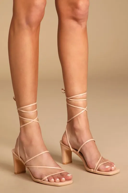 Aliah Light Nude Lace-Up High Heel Sandals sold by Lulus
