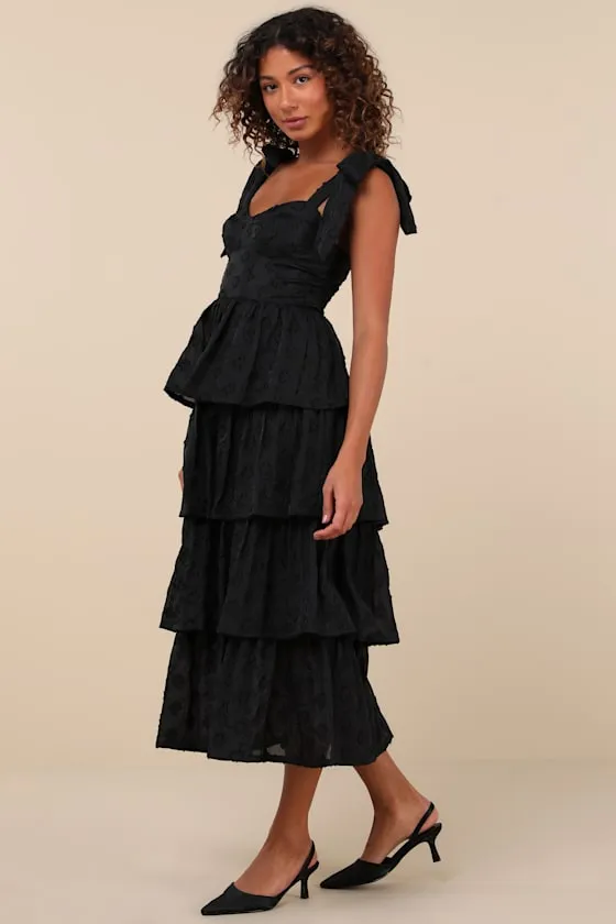 Gorgeous Excellence Black Floral Burnout Tiered Midi Dress sold by Lulus product image thumbnail 2