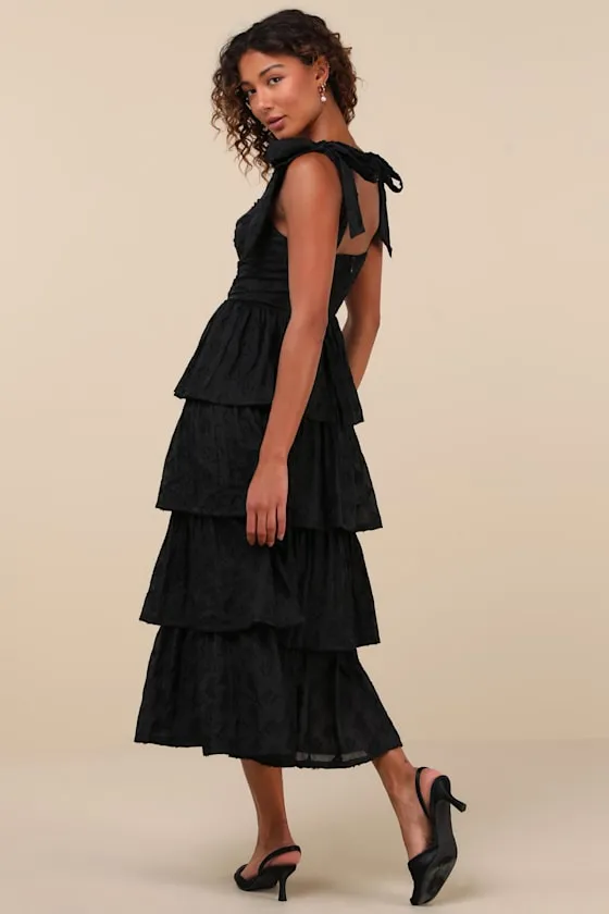 Gorgeous Excellence Black Floral Burnout Tiered Midi Dress sold by Lulus product image thumbnail 3