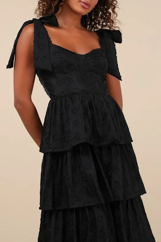 Gorgeous Excellence Black Floral Burnout Tiered Midi Dress sold by Lulus product image thumbnail 4