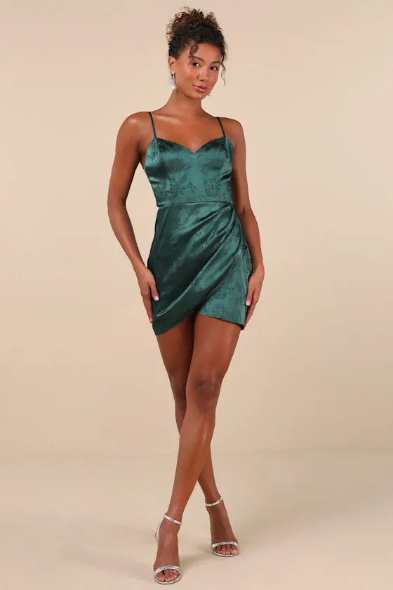 Refined Delight Emerald Satin Jacquard Tulip Mini Dress sold by Lulus product image thumbnail 3