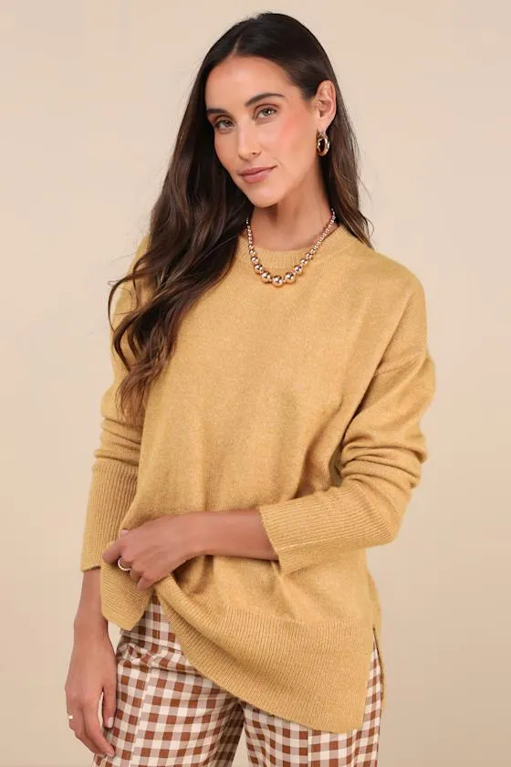 Autumn Allure Yellow Crew Neck Oversized Pullover Sweater sold by Lulus