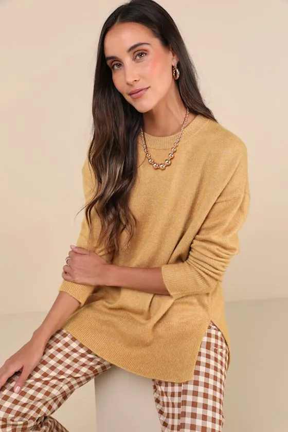 Autumn Allure Yellow Crew Neck Oversized Pullover Sweater sold by Lulus product image thumbnail 4