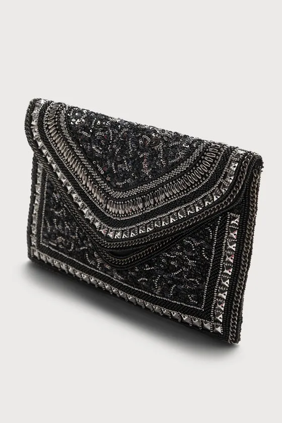 Made of Class Black and Silver Sequin Beaded Clutch sold by Lulus product image thumbnail 4