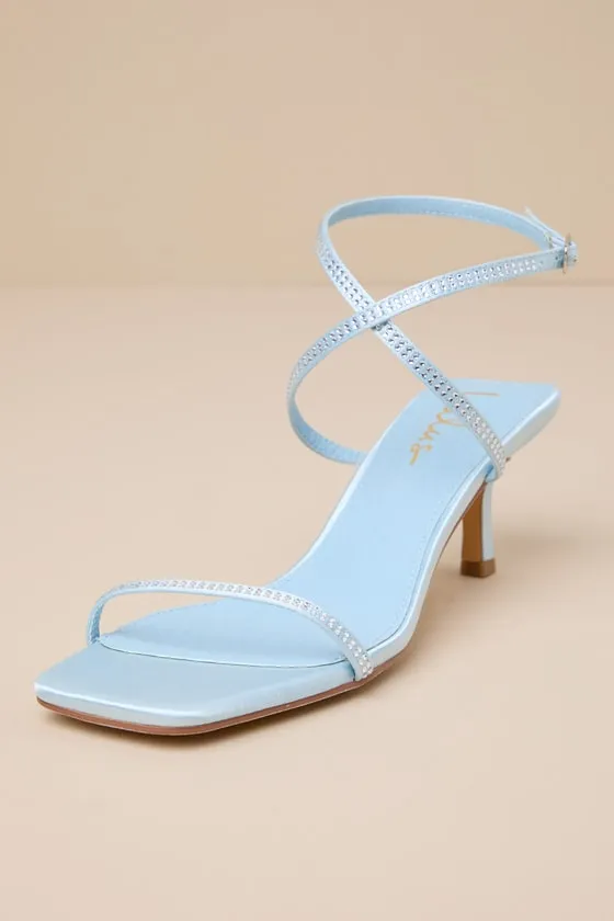 Zerline Powder Blue Rhinestone Ankle Strap Low Heel Sandals sold by Lulus product image thumbnail 2