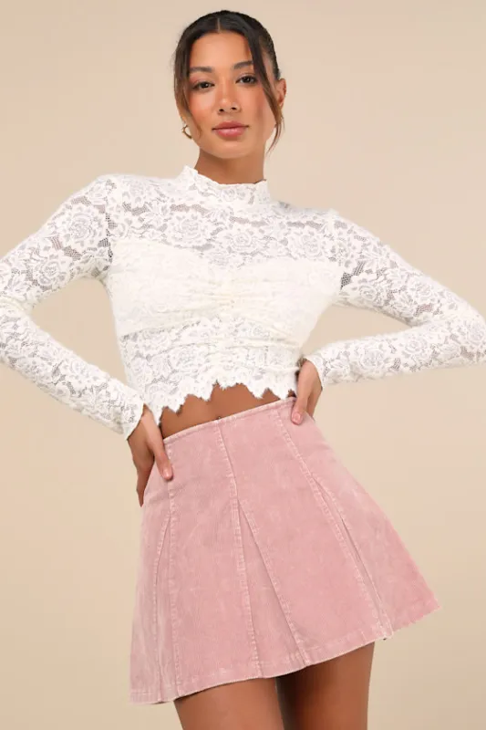 Cutest Expectation Washed Mauve Pink Corduroy Mini Skirt sold by Lulus