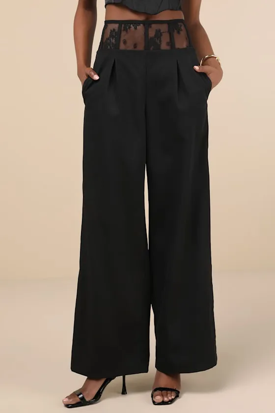Unbelievable Allure Black Sheer Lace Wide-Leg Trouser Pants sold by Lulus product image thumbnail 2