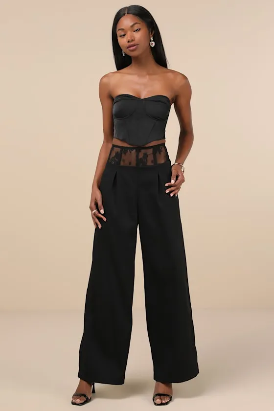 Unbelievable Allure Black Sheer Lace Wide-Leg Trouser Pants sold by Lulus product image thumbnail 3