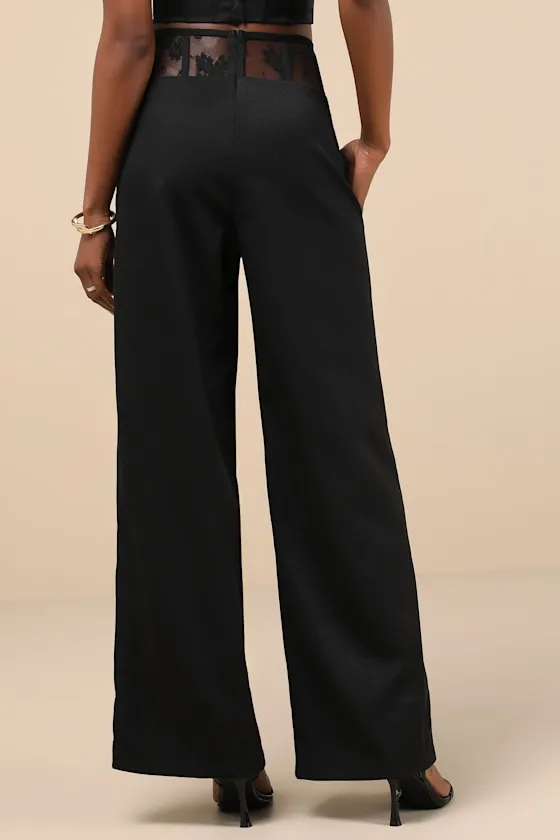 Unbelievable Allure Black Sheer Lace Wide-Leg Trouser Pants sold by Lulus product image thumbnail 4