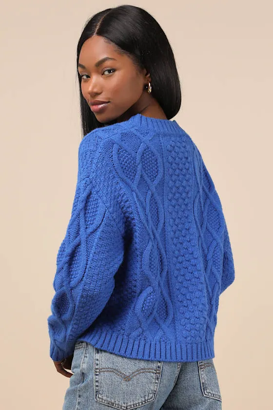 Comfy Discovery Blue Cable Knit Button-Up Cardigan Sweater sold by Lulus product image thumbnail 2