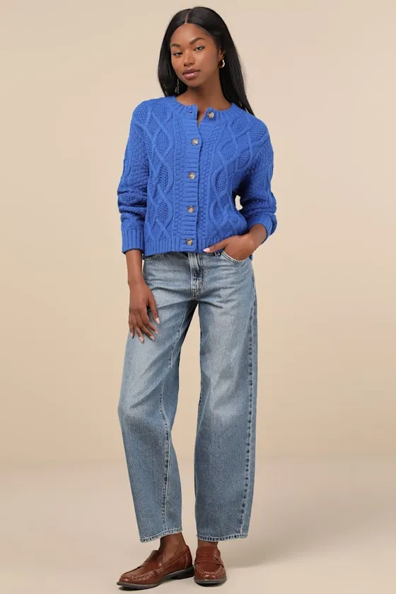 Comfy Discovery Blue Cable Knit Button-Up Cardigan Sweater sold by Lulus product image thumbnail 3