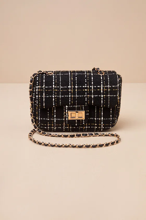Spring Cheer Black Tweed Lurex Crossbody Bag sold by Lulus