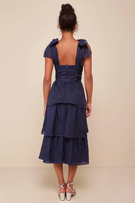 Blissful Direction Navy Tie-Strap Clip Dot Bustier Midi Dress sold by Lulus product image thumbnail 2