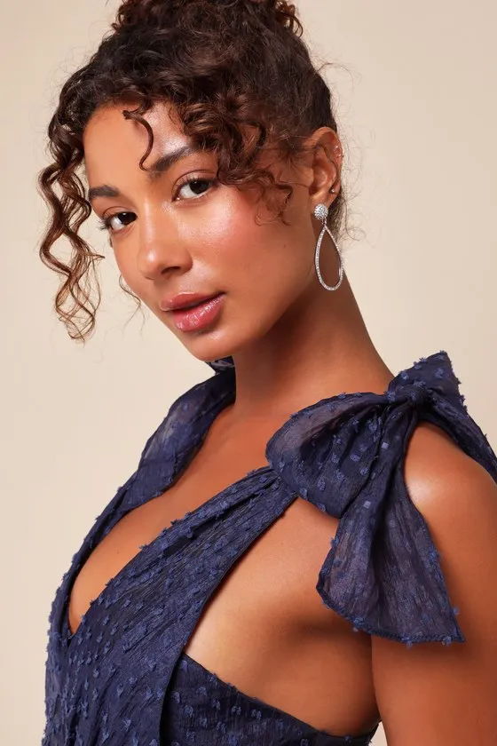 Blissful Direction Navy Tie-Strap Clip Dot Bustier Midi Dress sold by Lulus product image thumbnail 3