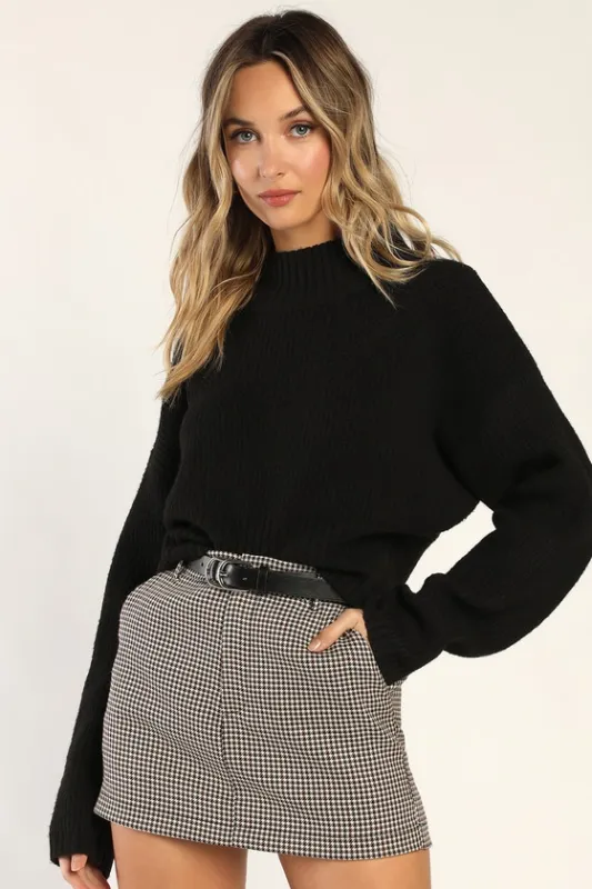 Snuggly Days Black Cropped Mock Neck Sweater sold by Lulus
