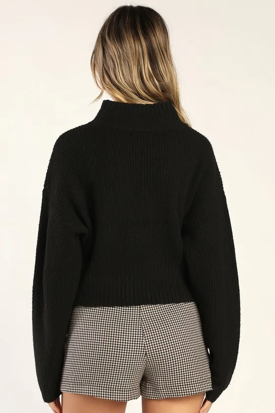 Snuggly Days Black Cropped Mock Neck Sweater sold by Lulus product image thumbnail 3
