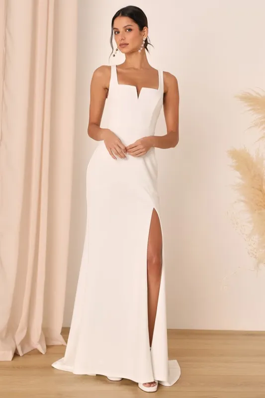 Everlasting Promise White Notched Backless Mermaid Maxi Dress sold by Lulus