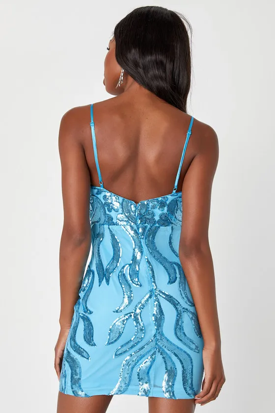 Iconic Evening Light Blue Sequin Bodycon Mini Dress sold by Lulus product image thumbnail 3