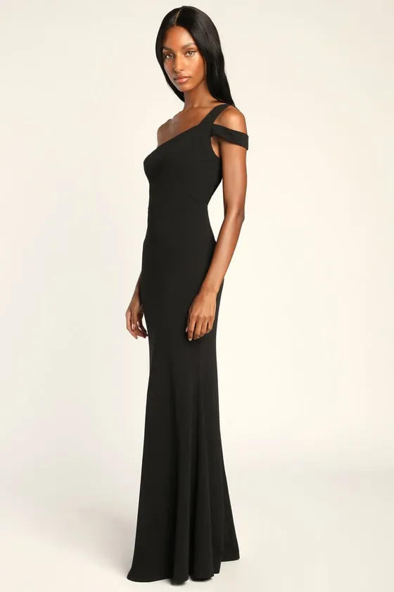 Make an Entrance Black One-Shoulder Mermaid Maxi Dress sold by Lulus product image thumbnail 3